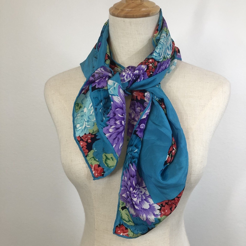 BILLBLASS Floral Colorful Hand Rolled Silk Scarf